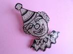 jwg Grote vintage 60s glitter clown broche zwart zilver klr, Sieraden, Tassen en Uiterlijk, Broches, Overige materialen, 4 tot 7 cm