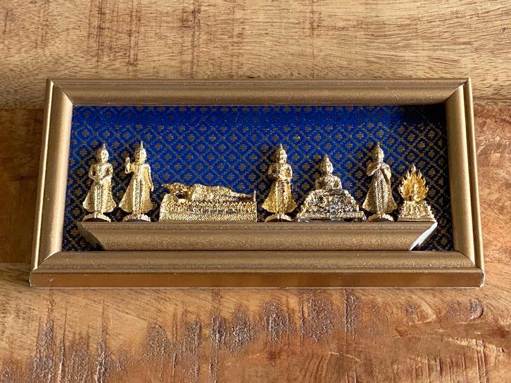 Thaise 7-dagen Boeddha schilderij – Blauwe achtergrond, Verzamelen, Religie, Zo goed als nieuw, Boeddhisme, Overige typen, Ophalen of Verzenden