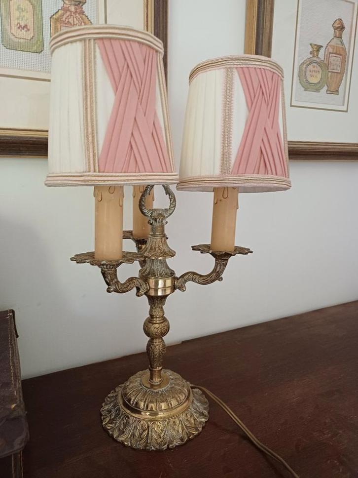 Franse Brocante Lamp art deco 3 arms Chandelier messing, Antiek en Kunst, Curiosa en Brocante, Ophalen of Verzenden