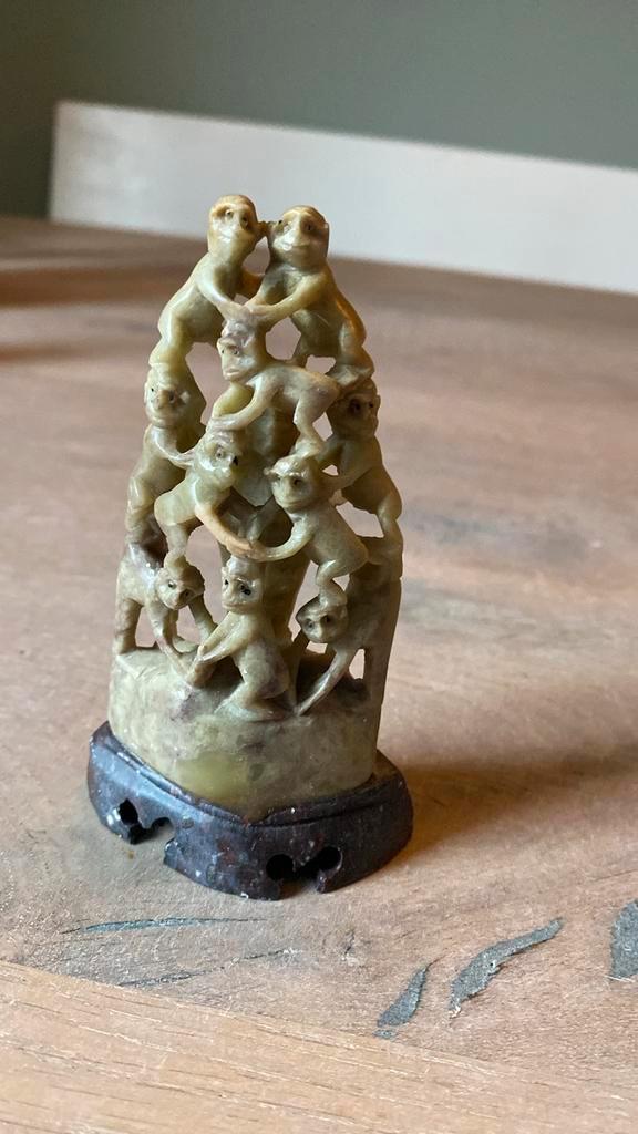 Speksteen Apenbeeldje, Antiek en Kunst, Kunst | Beelden en Houtsnijwerken, Ophalen of Verzenden