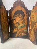 Prachtig brocante Grieks  Oost Orthodoxs drieluik, Minder dan 50 cm, Ophalen of Verzenden, Zo goed als nieuw, Schilderij