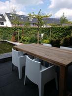 4 gratis tuinstoelen, wit, stapelbaar, Tuin en Terras, Tuinstoelen, Ophalen, Gebruikt, Kunststof, Stapelbaar