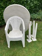 Te koop tuintafel met 4 stoelen incl. 4 kussentjes., Tuin en Terras, Ophalen, Gebruikt, Kunststof, Stapelbaar