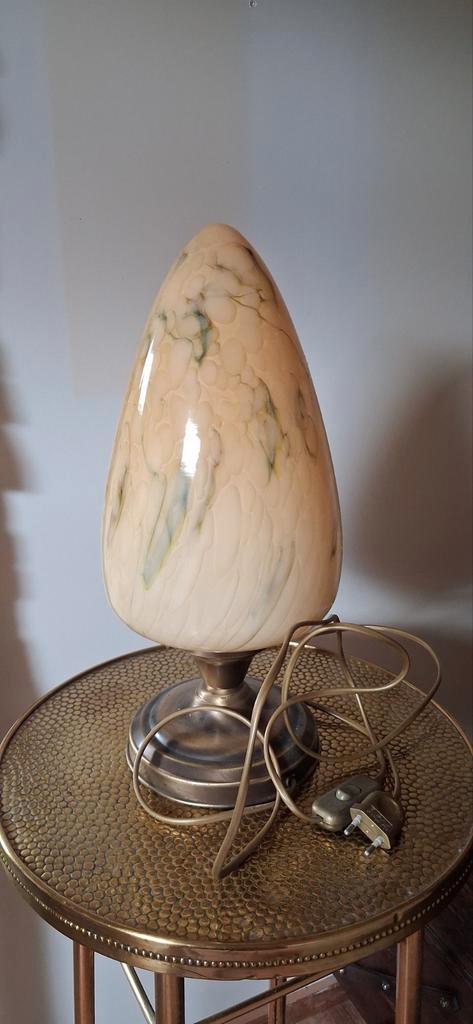 Oude Art Deco Lamp met Gemarmerde Glazen Kap, Antiek en Kunst, Antiek | Lampen, Ophalen