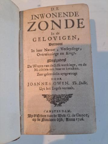 antiek boek 1726 John Owen Inwonende Zonden  beschikbaar voor biedingen