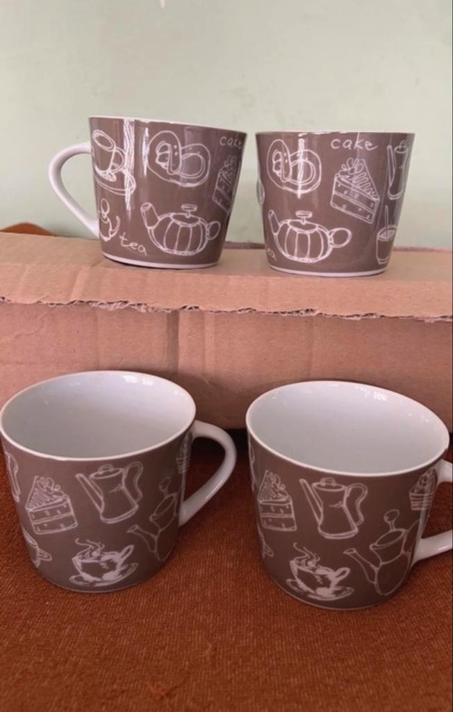 4 Leuke Koffie/Thee Mokken - Kitchen Food, Huis en Inrichting, Keuken | Servies, Nieuw, Kop(pen) en/of Schotel(s), Overige stijlen