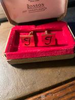 Oude goudkleurige manchetknopen met letter J, Ophalen of Verzenden, Gebruikt, Goud, Verguld