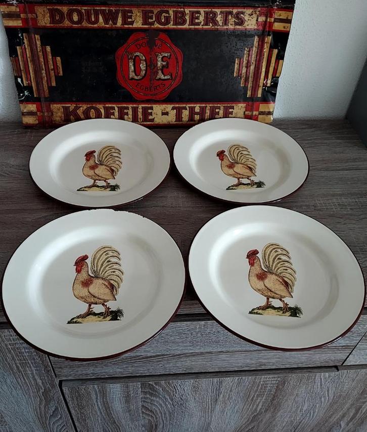 Emaille bord creme met haan, Antiek en Kunst, Antiek | Emaille, Ophalen of Verzenden