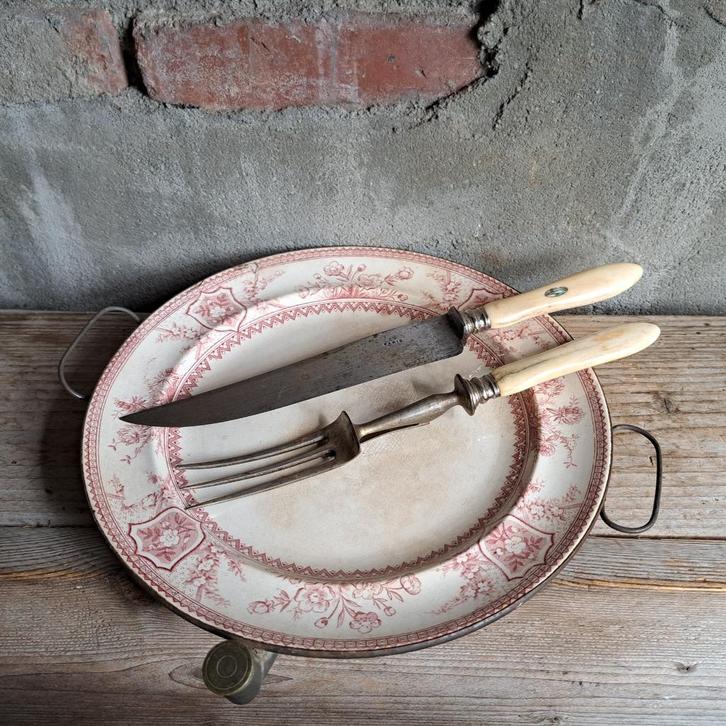 Oude Franse vleesvork vleesmes trancheerset Paris *Etage3*, Huis en Inrichting, Woonaccessoires | Overige, Gebruikt, Ophalen of Verzenden