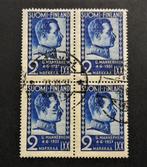 Finland blok van 4 herdenking Maarschalk Mannerheim uit 1937, Ophalen of Verzenden, Finland, Gestempeld
