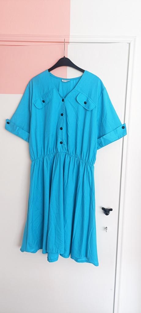 Hel blauwe vintage jurk, Kleding | Dames, Jurken, Zo goed als nieuw, Maat 46/48 (XL) of groter, Blauw, Boven de knie, Verzenden