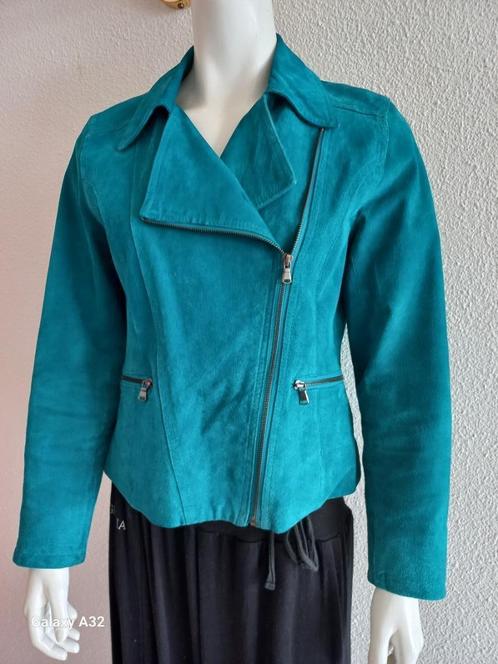 Blauw suéde biker jasje van Liv, maat 40, Kleding | Dames, Jassen | Zomer, Zo goed als nieuw, Maat 38/40 (M), Blauw, Ophalen of Verzenden