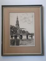 H.J. van Dijk, ets Montelbaantoren, gesigneerd, Antiek en Kunst, Kunst | Etsen en Gravures, Ophalen of Verzenden