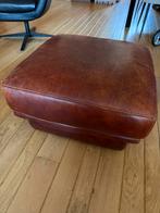 Cognac leren hocker, Ophalen, Gebruikt, Vierkant, Leer