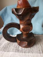 Vintage Houten Kandelaar met Kaars Jaren '70, Ophalen of Verzenden, Overige materialen