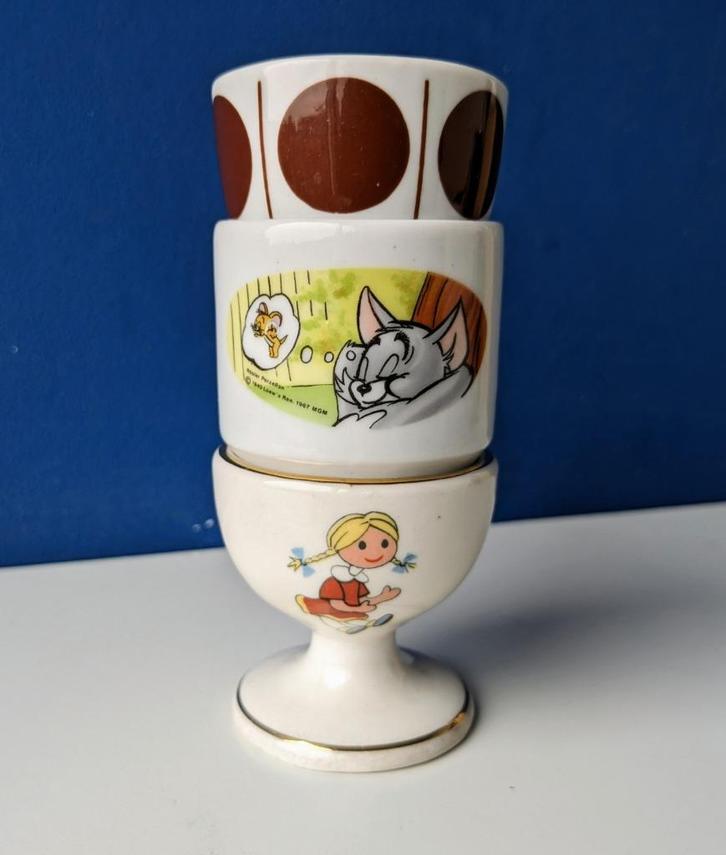 Vintage eierdopjes/oa Tom & Jerry Deruta, Huis en Inrichting, Keuken | Servies, Gebruikt, Overige typen, Overige stijlen, Porselein