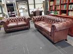 3,5 zits + 2 zits Woburn Chesterfield set donker bruin, Nieuw, 150 tot 200 cm, Chesterfield, Rechte bank