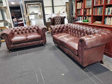 3,5 zits + 2 zits Woburn Chesterfield set donker bruin beschikbaar voor biedingen