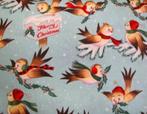 Kerst 60s Retro Vintage Santa's Sparrows FQ, Nieuw, Katoen, Verzenden