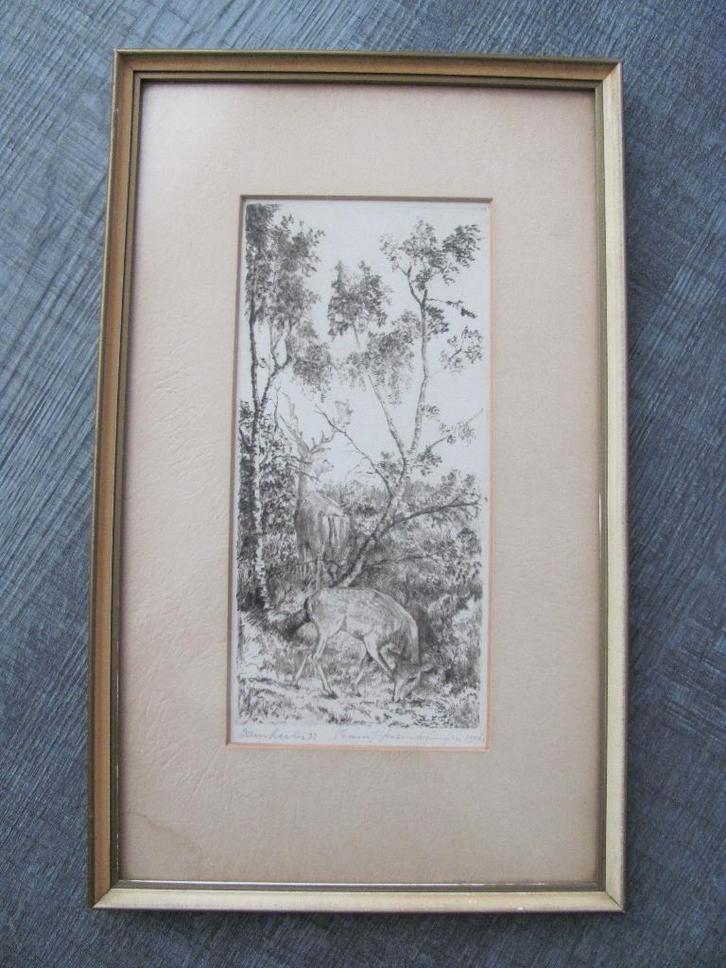 Frans IJserinkhuijsen (1892-1959) - Damherten, Antiek en Kunst, Kunst | Etsen en Gravures, Ophalen of Verzenden