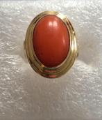 Antieke gouden ovale Bloedkoralen Ring, Sieraden, Tassen en Uiterlijk, Antieke sieraden, Verzenden, Goud, Ring, Met edelsteen