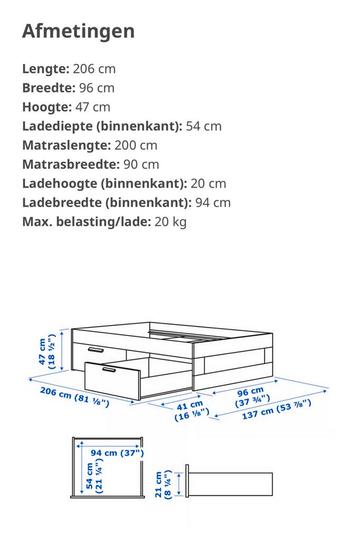 Brimnes bedframe (ikea) 90x200 - afbeelding 4