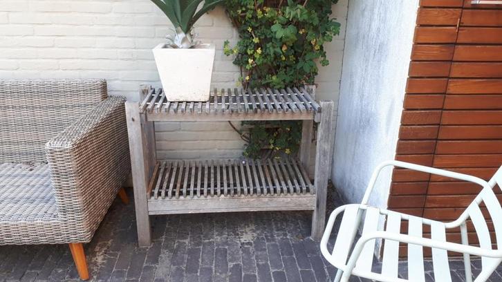 terrastafelje verrandatafeltje buitenkeukentafeltje hardhout, Tuin en Terras, Overige Tuin en Terras, Gebruikt, Ophalen