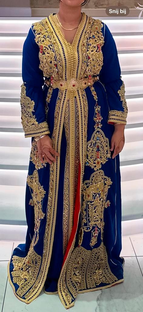 Mounir Kaftan Takshita - Maat 36/44, Kleding | Dames, Jurken, Zo goed als nieuw, Maat 38/40 (M), Blauw, Ophalen of Verzenden