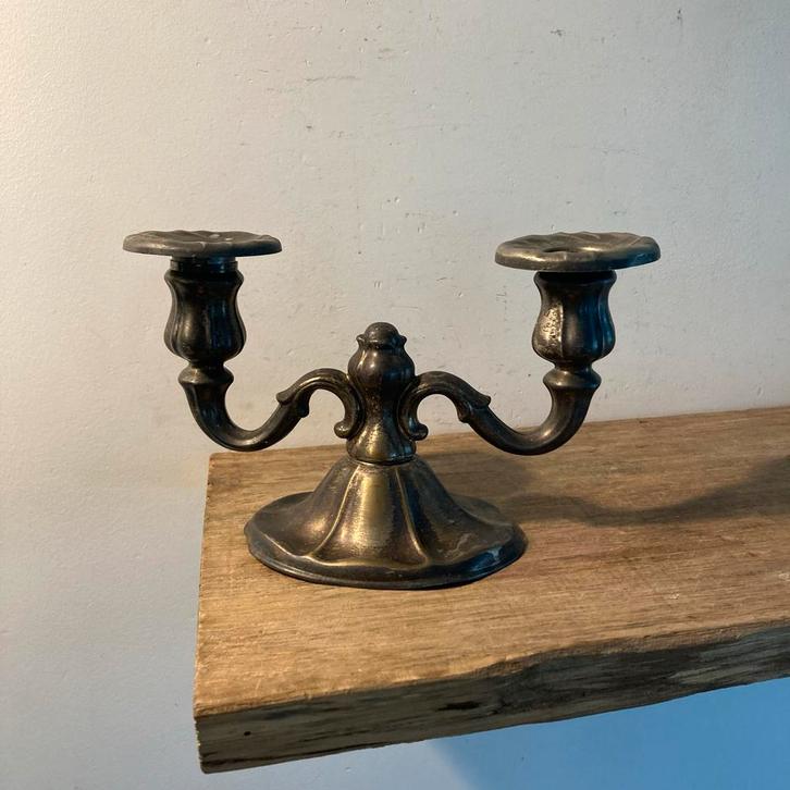 Vintage Twee-Kaarsen Kandelaar, Antiek en Kunst, Curiosa en Brocante, Ophalen of Verzenden