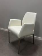 4 echt leren eetkamerstoelen in wit leer met rvs, Huis en Inrichting, Stoelen, Wit, Leer, Ophalen of Verzenden, Zo goed als nieuw