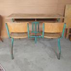 Vintage schoolbankje, turquoise kleur, Kinderen en Baby's, Kinderkamer | Tafels en Stoelen, Ophalen, Gebruikt, Stoel(en)