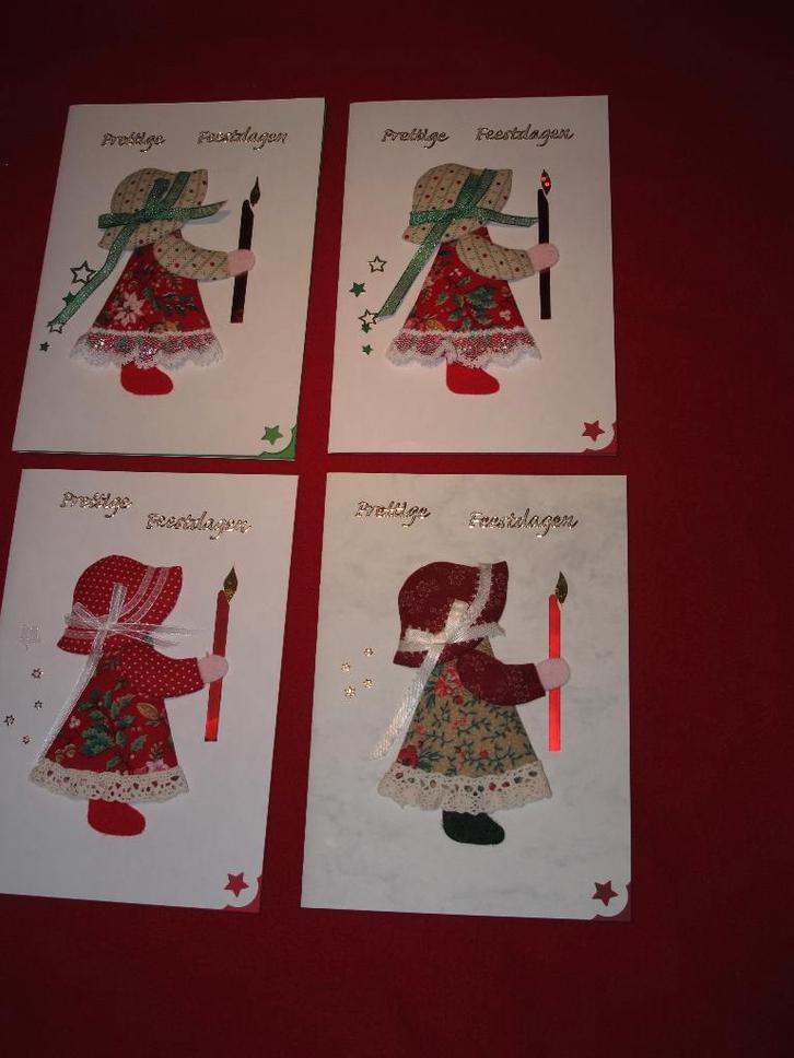 Kerstkaarten met patchworkstofjes, Hobby en Vrije tijd, Kaarten | Zelfgemaakt, Nieuw, Kerst, Ophalen of Verzenden