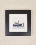 Ets SS Rotterdam 10x10 cm, zwarte houten lijst, handgemaakt, Minder dan 50 cm, Oorspronkelijke maker, Nieuw, Ophalen of Verzenden