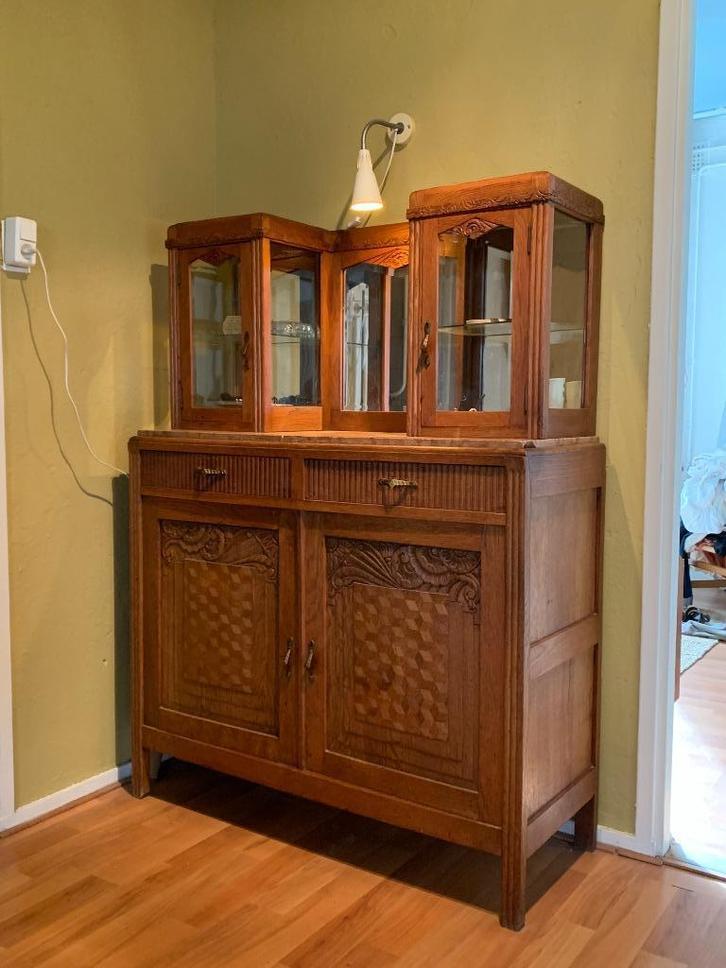 Antieke / art deco dressoir kast: marmeren blad en spiegels, Huis en Inrichting, Kasten | Dressoirs, Zo goed als nieuw, 150 tot 200 cm