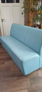 Lichtblauwe leren eetkamerbank, Huis en Inrichting, Ophalen, Gebruikt, 150 tot 200 cm, Driepersoons