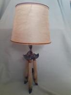 Tafellamp  op 3 hertenpoten met leren kap, Antiek en Kunst, Ophalen of Verzenden