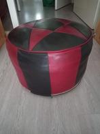 Vintage poef leer, Huis en Inrichting, Banken | Voetenbanken en Poefen, Ophalen, Minder dan 50 cm, Rond, Leer