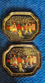 Vintage Metalen bladen. - Chinees Decor - Set van 2, Ophalen of Verzenden, Gebruikt, Ovaal, Metaal
