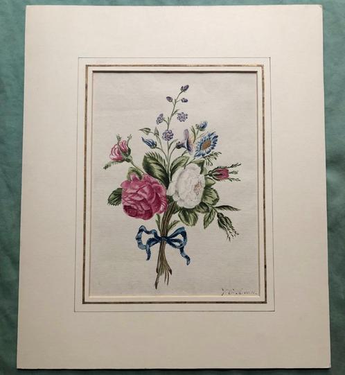 Aquarel bloemen rozen 1807, Antiek en Kunst, Kunst | Schilderijen | Klassiek, Ophalen of Verzenden