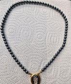 Vintage ketting hematite en glas camee, Ophalen of Verzenden, Zo goed als nieuw, Steen of Mineraal