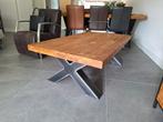 Salontafel / Robuust / Teak / Erg mooi / Stalen poot, Huis en Inrichting, Tafels | Eettafels, Ophalen, Zo goed als nieuw, Rechthoekig