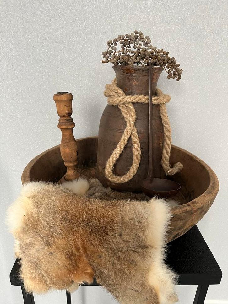 Decoratieve houten schaal met vaas en accessoires, Huis en Inrichting, Woonaccessoires | Overige, Zo goed als nieuw, Ophalen of Verzenden