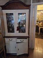 Antieke Buffetkast Wit/Walnoot met Verlichting, Ophalen, Gebruikt, 100 tot 150 cm, Met lade(s)