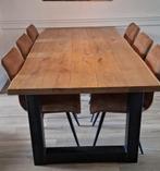 Eiken Boomstam Tafel + Stoelen, Ophalen, Zo goed als nieuw, 6 tot 8 stoelen