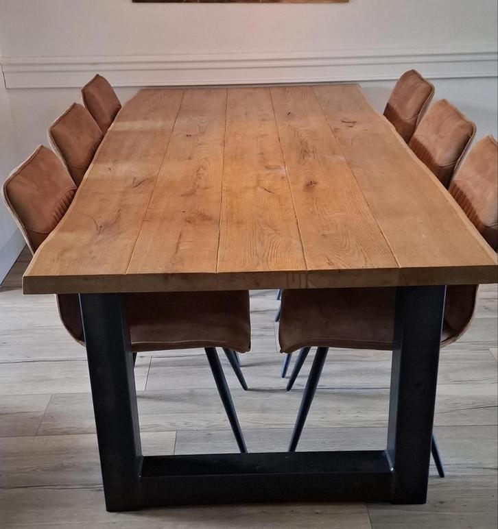 Eiken Boomstam Tafel + Stoelen, Huis en Inrichting, Complete eetkamers, Zo goed als nieuw, 6 tot 8 stoelen, Ophalen