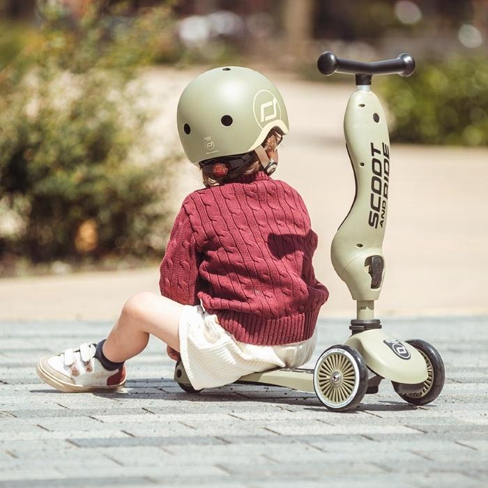 Scoot and Ride – Highwaykick 1-Olive loopfiets/step incl gr, Kinderen en Baby's, Speelgoed | Buiten | Voertuigen en Loopfietsen