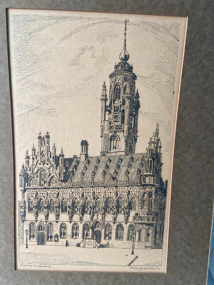 Stadhuis Middelburg - Mimeograph druk, Antiek en Kunst, Kunst | Etsen en Gravures, Ophalen of Verzenden