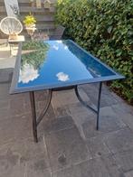 IJzeren tuintafel met zwarte glasplaat, Ophalen, Gebruikt, Rechthoekig
