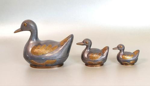 Vintage tinnen eend 3x. Doosjes. Tin en messing, Antiek en Kunst, Curiosa en Brocante, Ophalen of Verzenden