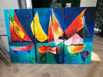 Drieluik Schilderij Zeilbootjes Abstract Kunstwerk Kleurrijk, Ophalen of Verzenden